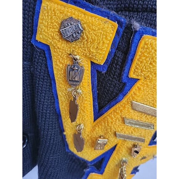 Vintage Academia Medals Puritan Natch Black Letterman Wool Sweater Mens Sz Small - Picture 13 of 16